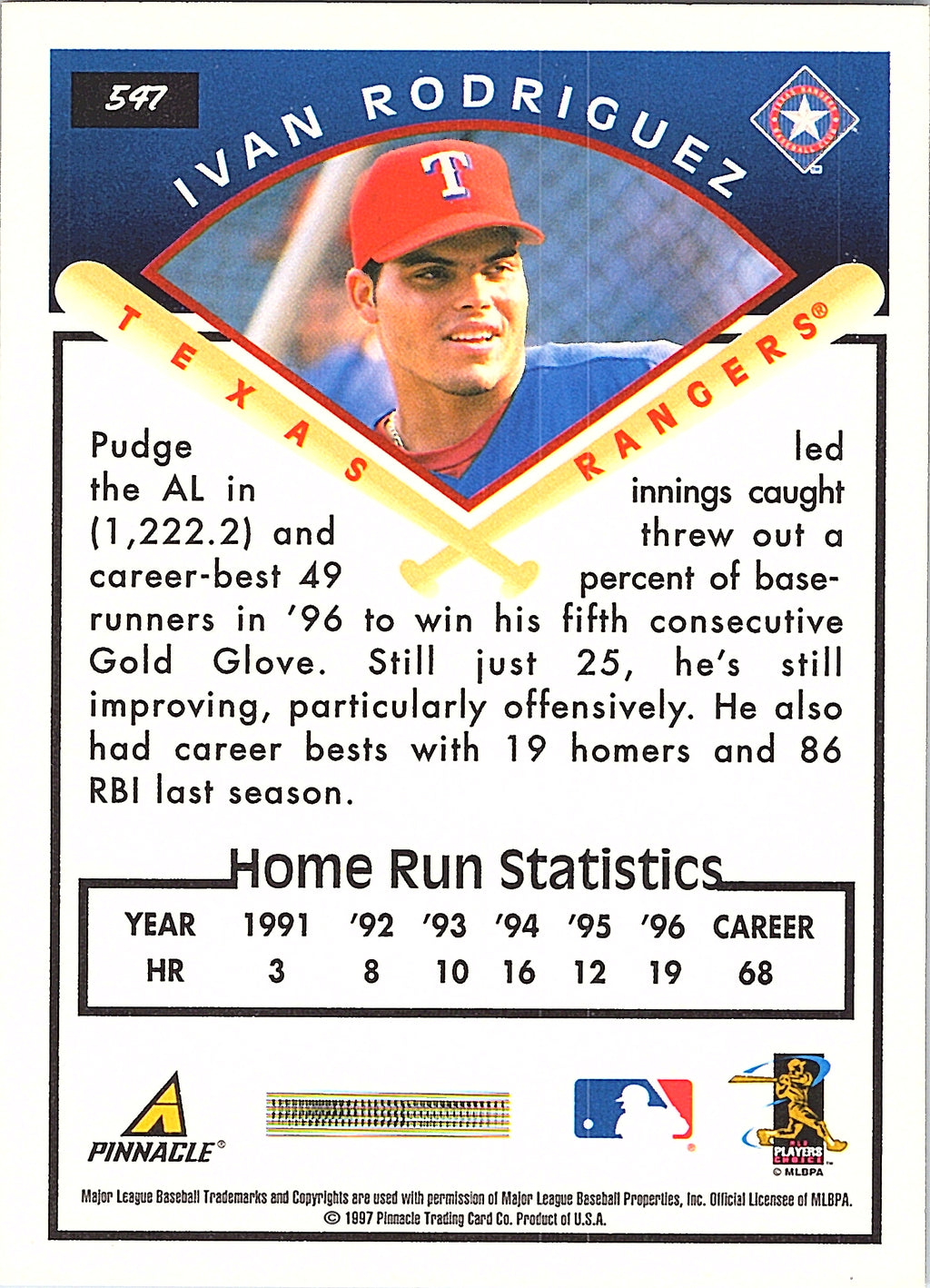 1997 Score Ivan Rodriguez #547 Texas Rangers Excellent