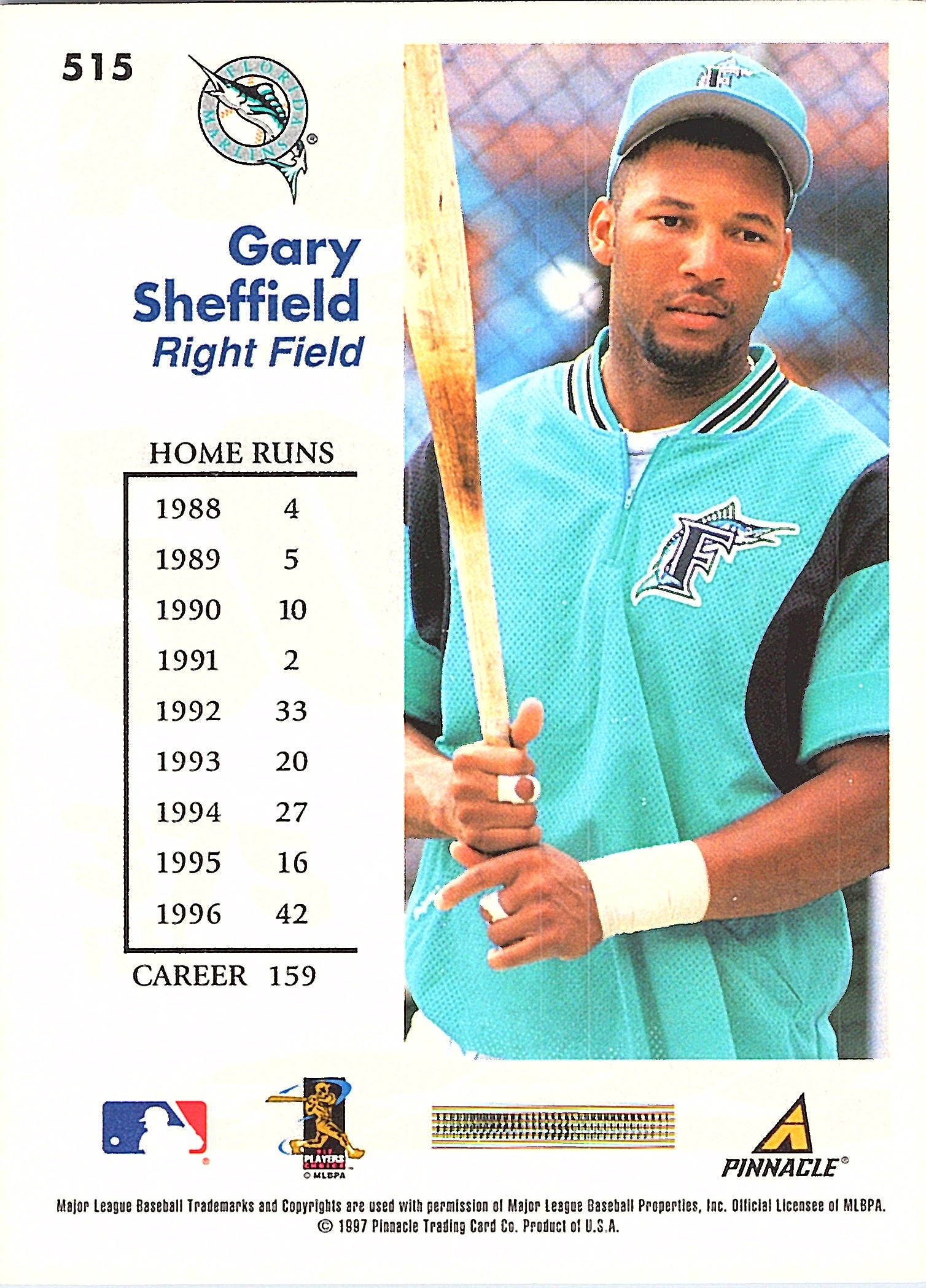 1997 Score Gary Sheffield #515 Florida Marlins Excellent