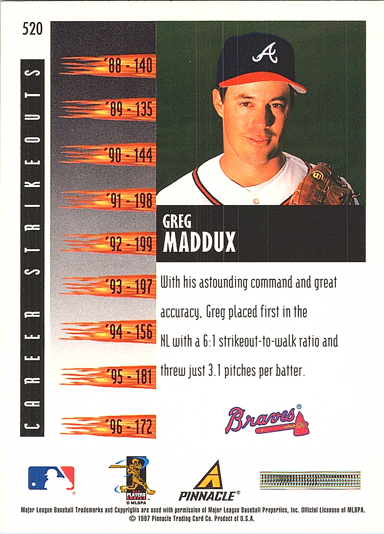 1997 Score Greg Maddux #520 Atlanta Braves Excellent