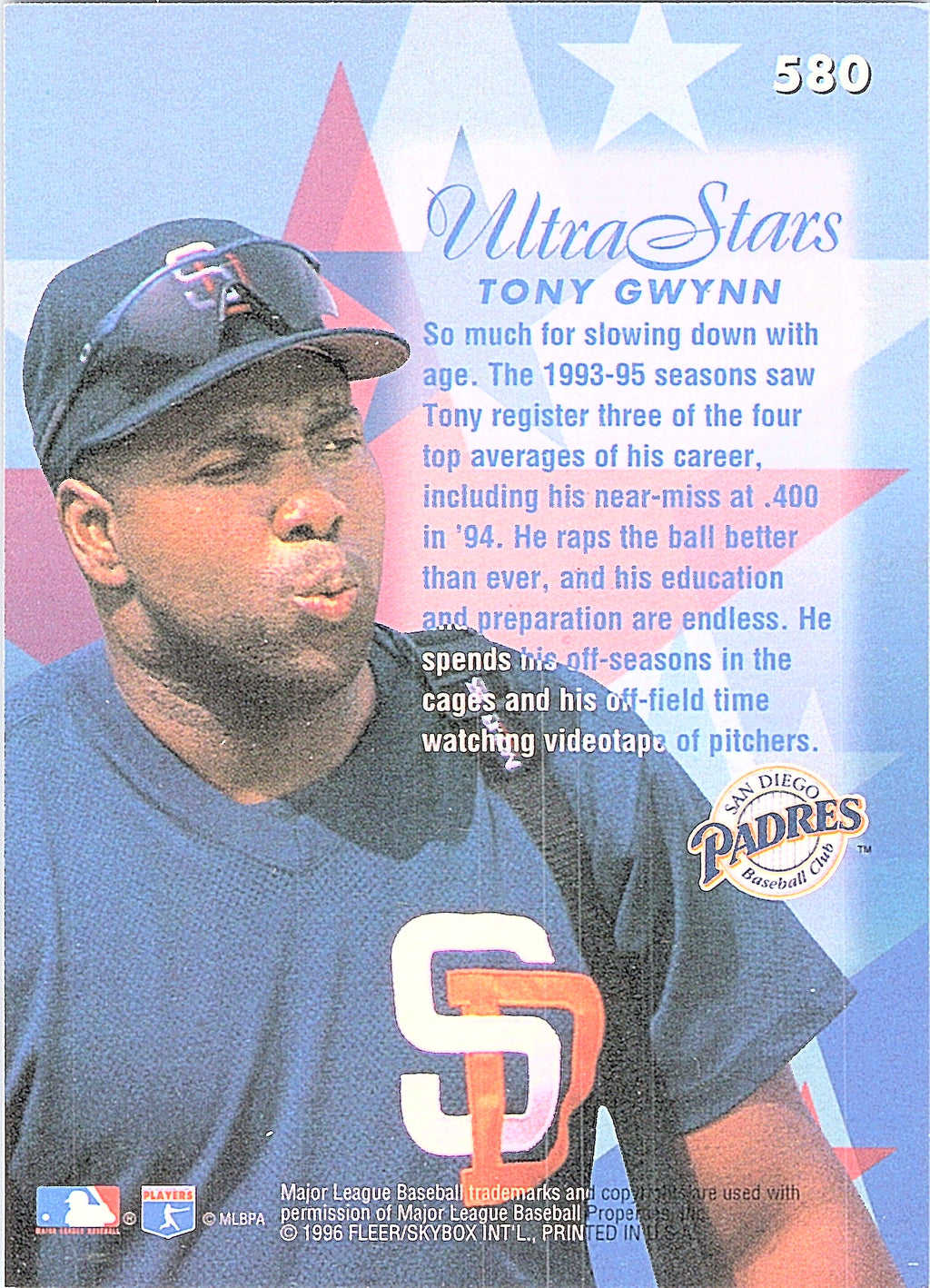1996 Ultra Tony Gwynn #580 San Diego Padres Excellent