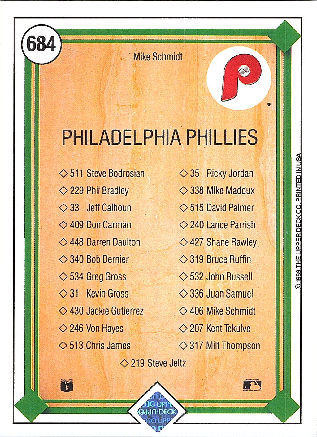 1989 Upper Deck Mike Schmidt #684 Philadelphia Phillies Excellent