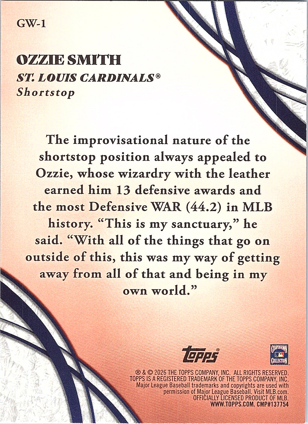 2026 Topps Ozzie Smith #GW-1 Glove Work St. Louis Cardinals Near Mint or Better