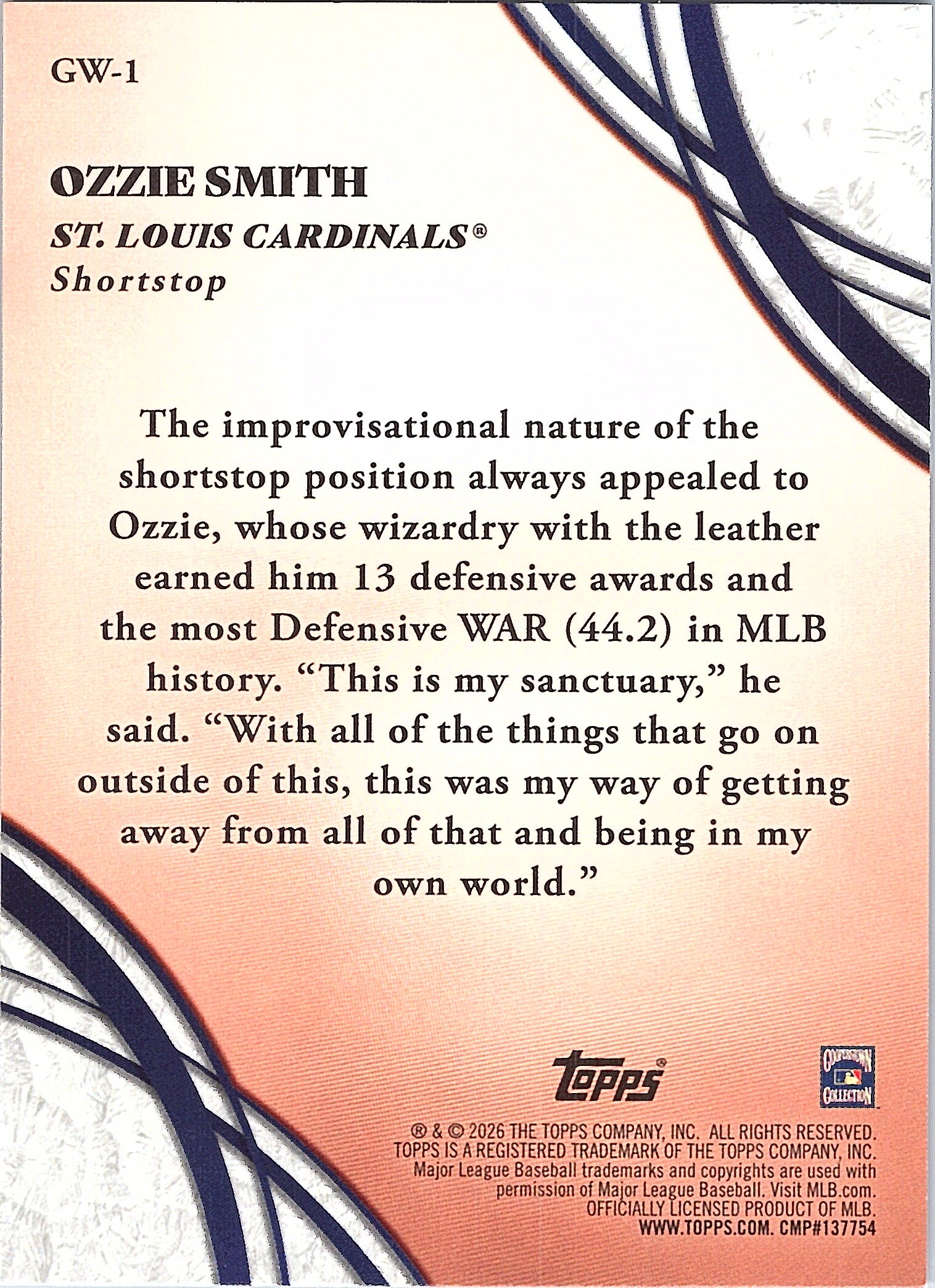 2026 Topps Ozzie Smith #GW-1 Glove Work St. Louis Cardinals Near Mint or Better