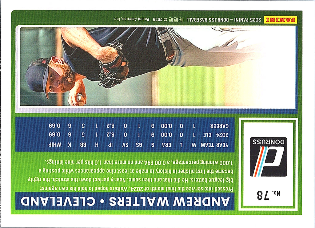 2025 Donruss Andrew Walters #78 Cleveland Guardians Near Mint or Better