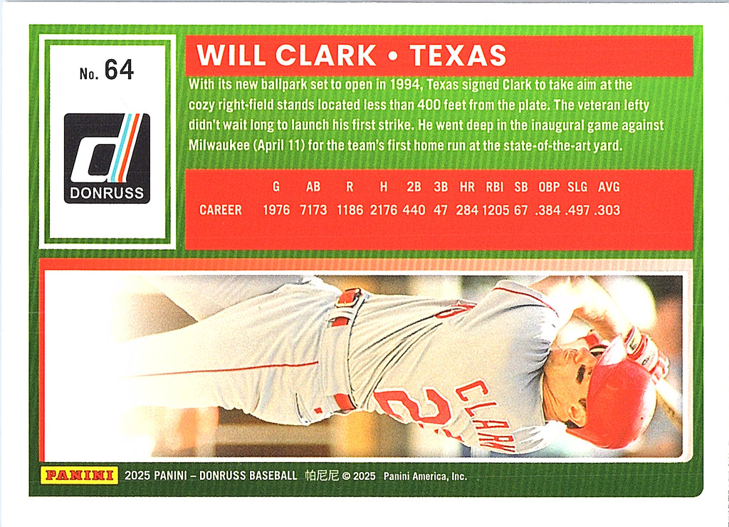 2025 Donruss Will Clark #64 Texas Rangers Near Mint or Better