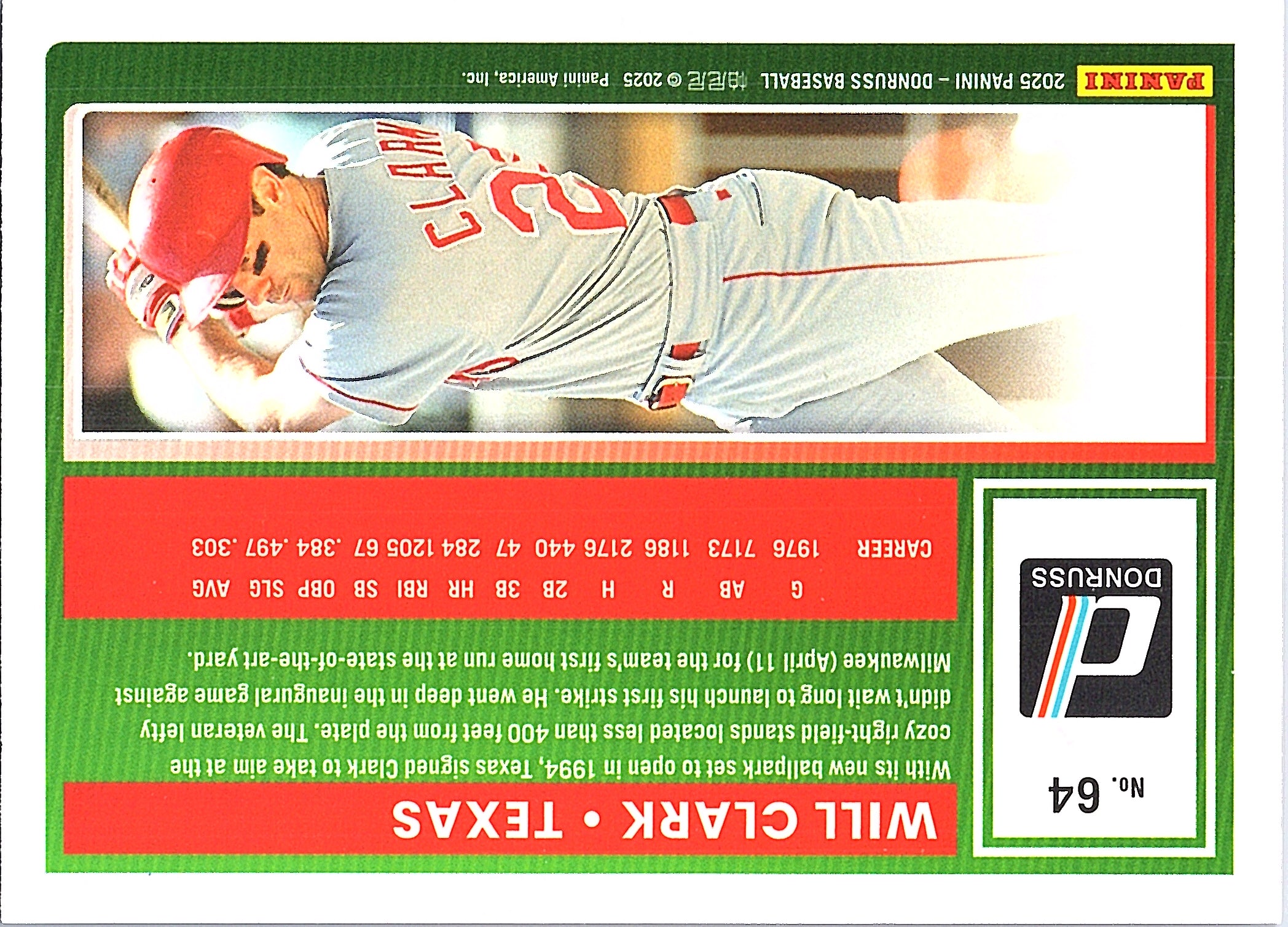 2025 Donruss Will Clark #64 Red and Blue Texas Rangers Near Mint or Better