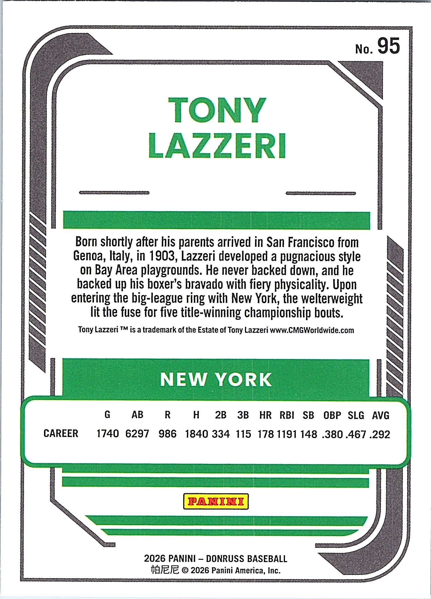 2026 Donruss Tony Lazzeri #95 New York Yankees Near Mint or Better