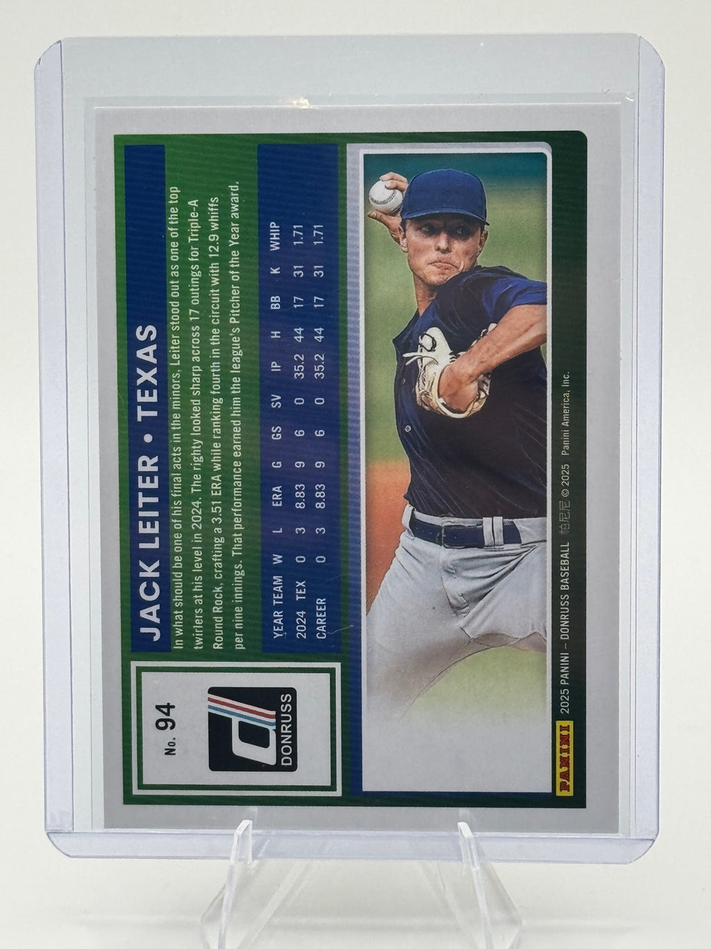 2025 Donruss Jack Leiter #94 Red and Blue Texas Rangers Near Mint or Better