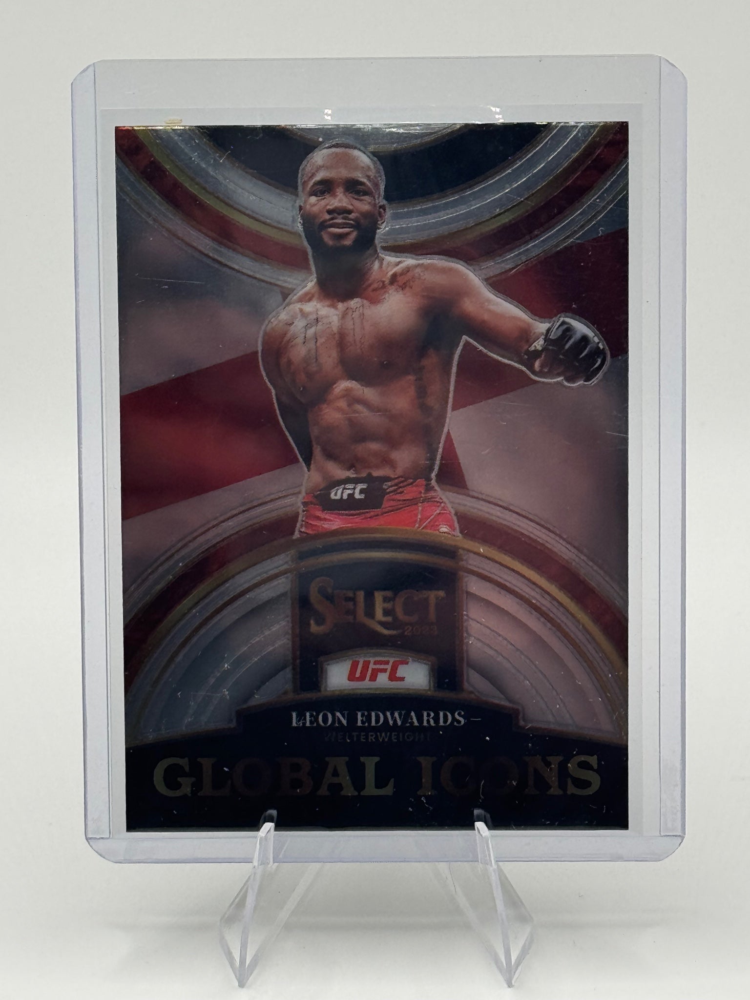 2023 Panini Select UFC Leon Edwards #14 Global Icons Flash Prizms Near Mint