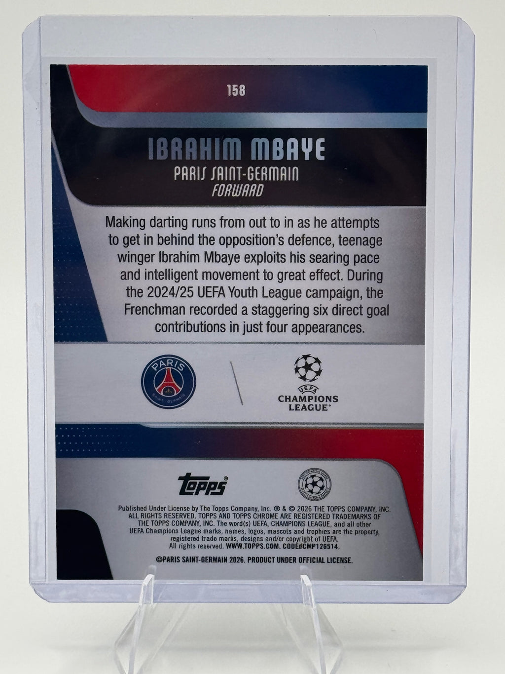 2025-26 Topps UEFA Club Competitions Ibrahim Mbaye #158 Paris Saint-Germain NM