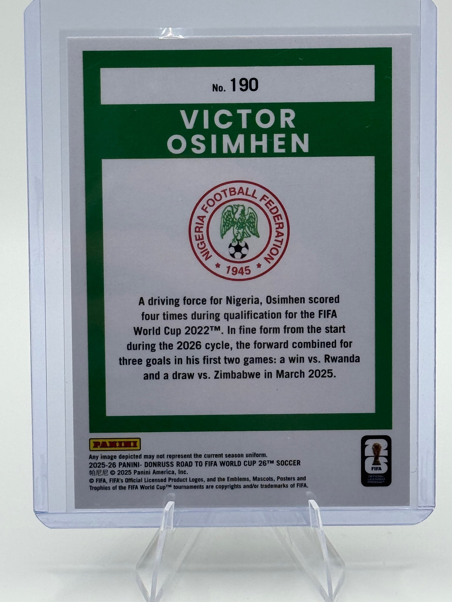 2025-26 Donruss Road to FIFA World Cup Victor Osimhen #190 Nigeria Near Mint