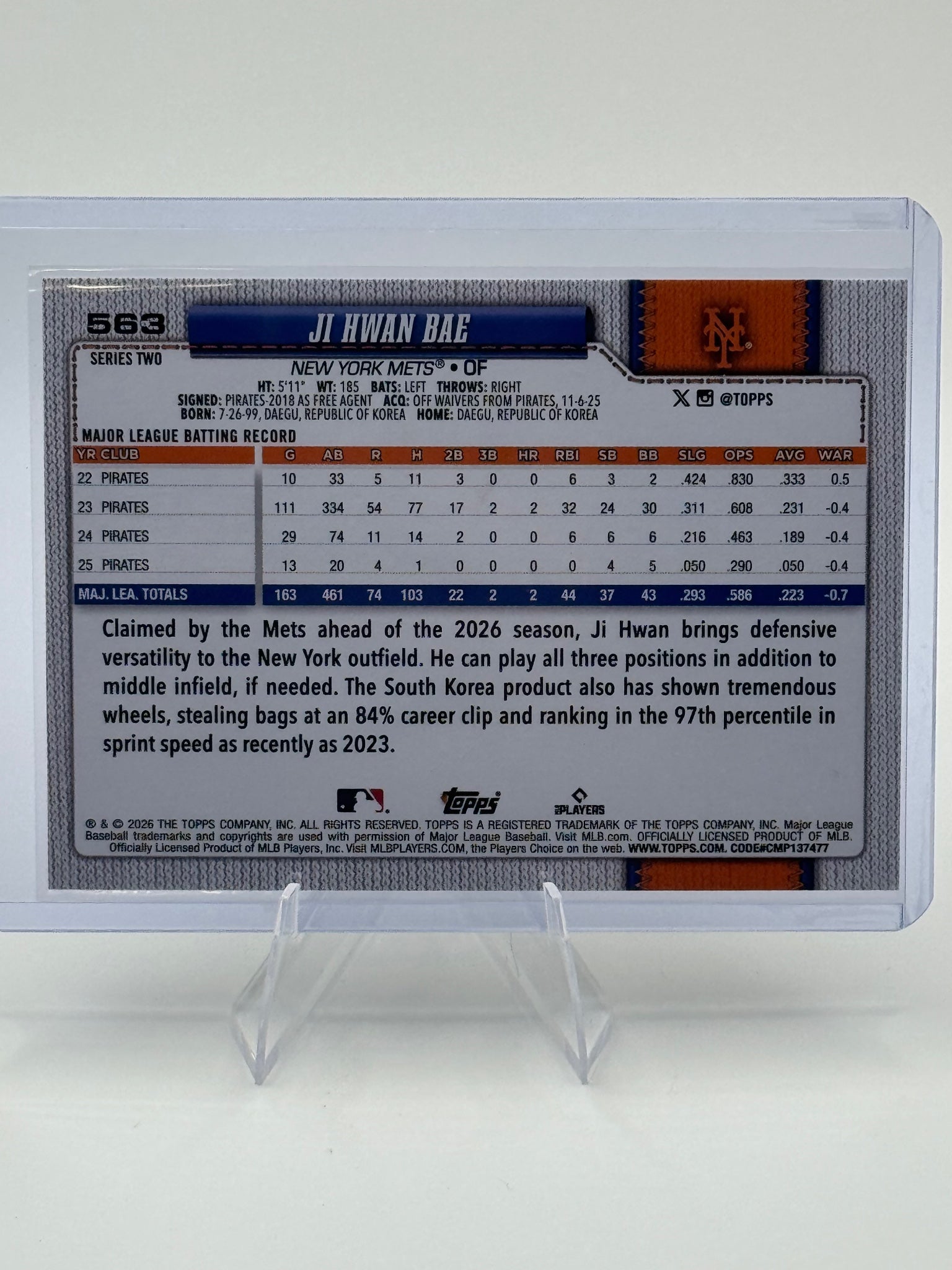 2026 Topps Ji Hwan Bae #563 Diamante Foil New York Mets Near Mint or Better