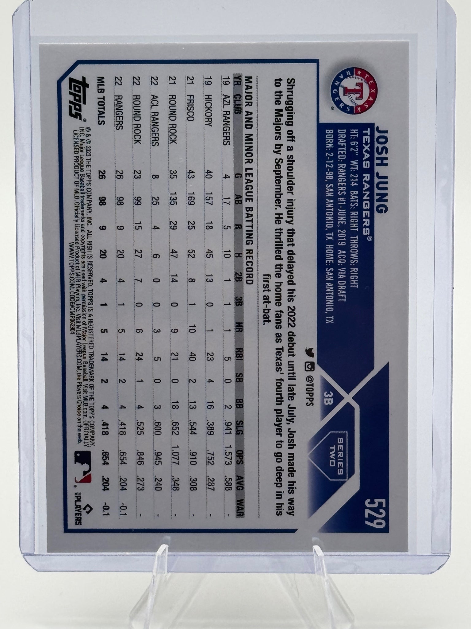 2023 Topps Josh Jung #529 Texas Rangers Near Mint or Better