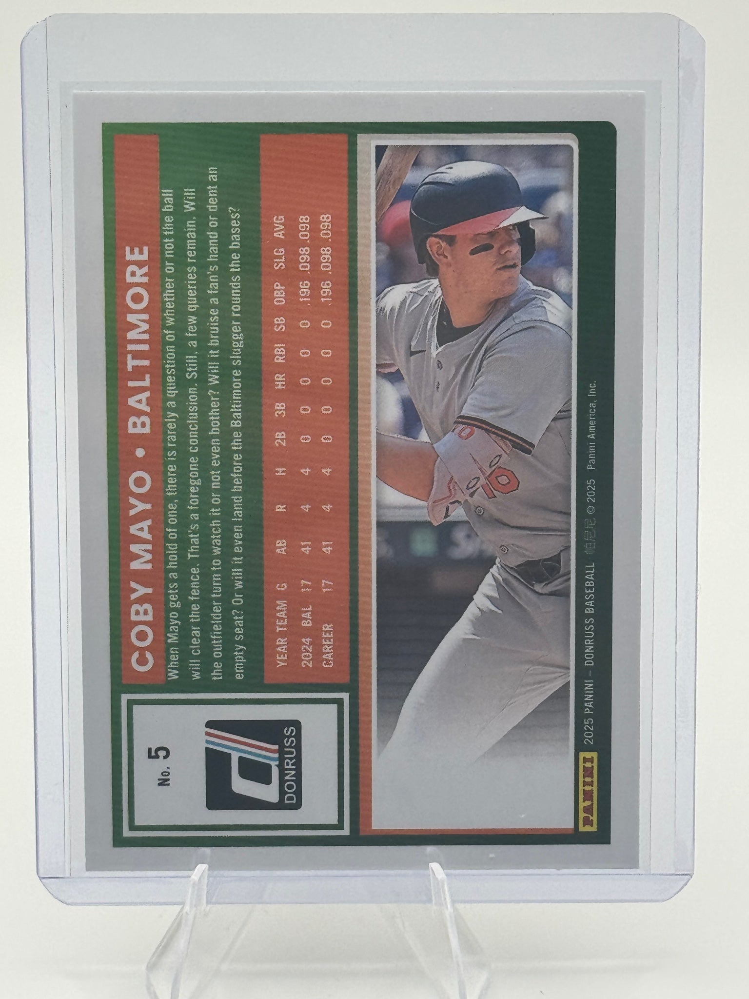 2025 Donruss Coby Mayo #5 Red and Blue Baltimore Orioles Near Mint or Better