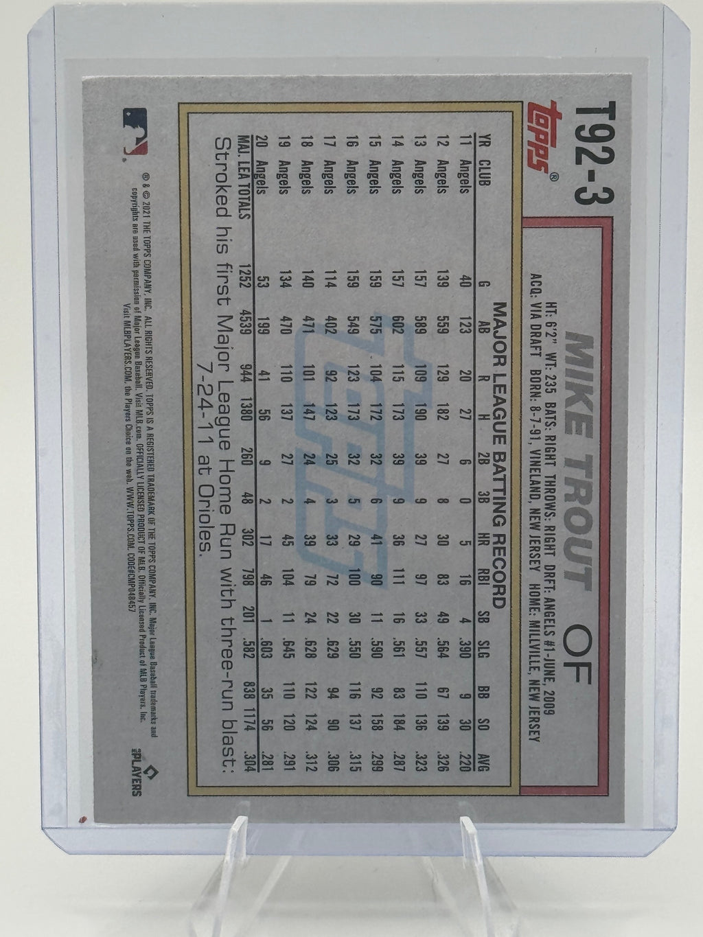 2021 Topps Update Mike Trout #T92-3 1992 Topps Redux Los Angeles Angels NM