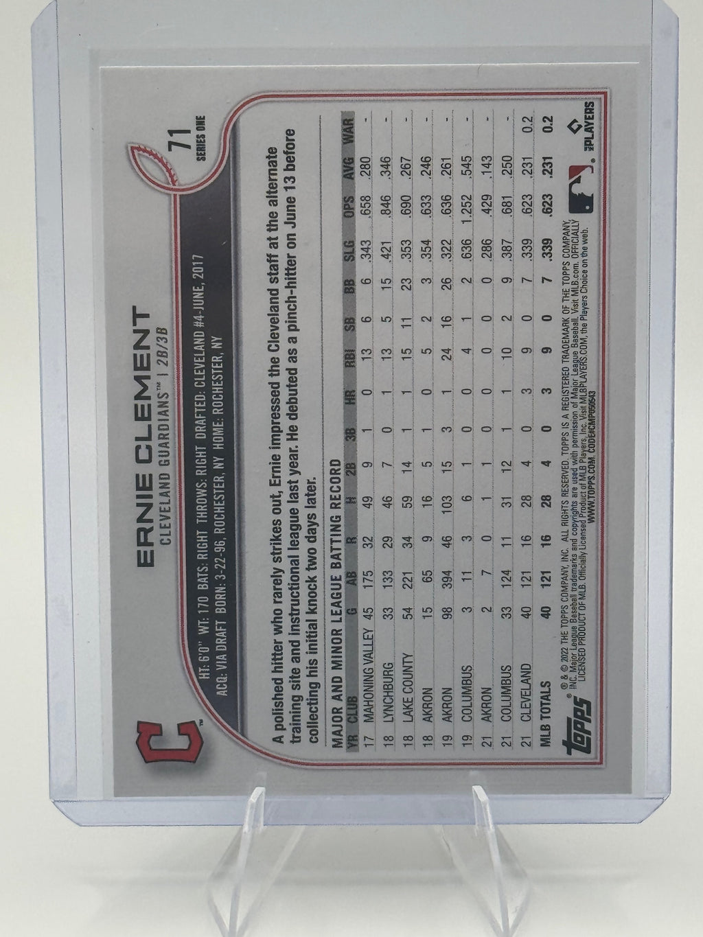 2022 Topps Ernie Clement #71 Cleveland Guardians Near Mint or Better
