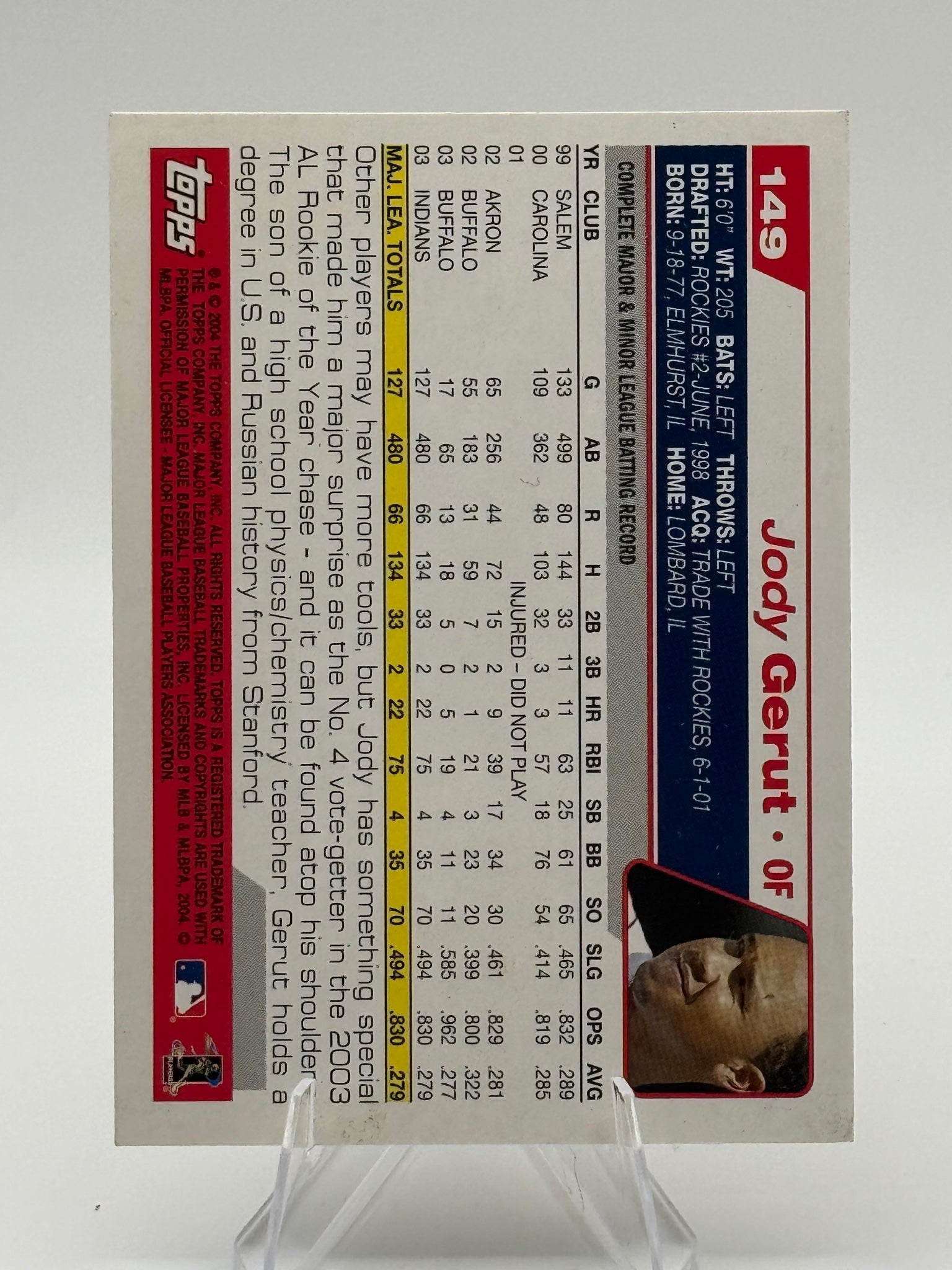 2004 Topps Opening Day Jody Gerut #149 Cleveland Indians Near Mint or Better