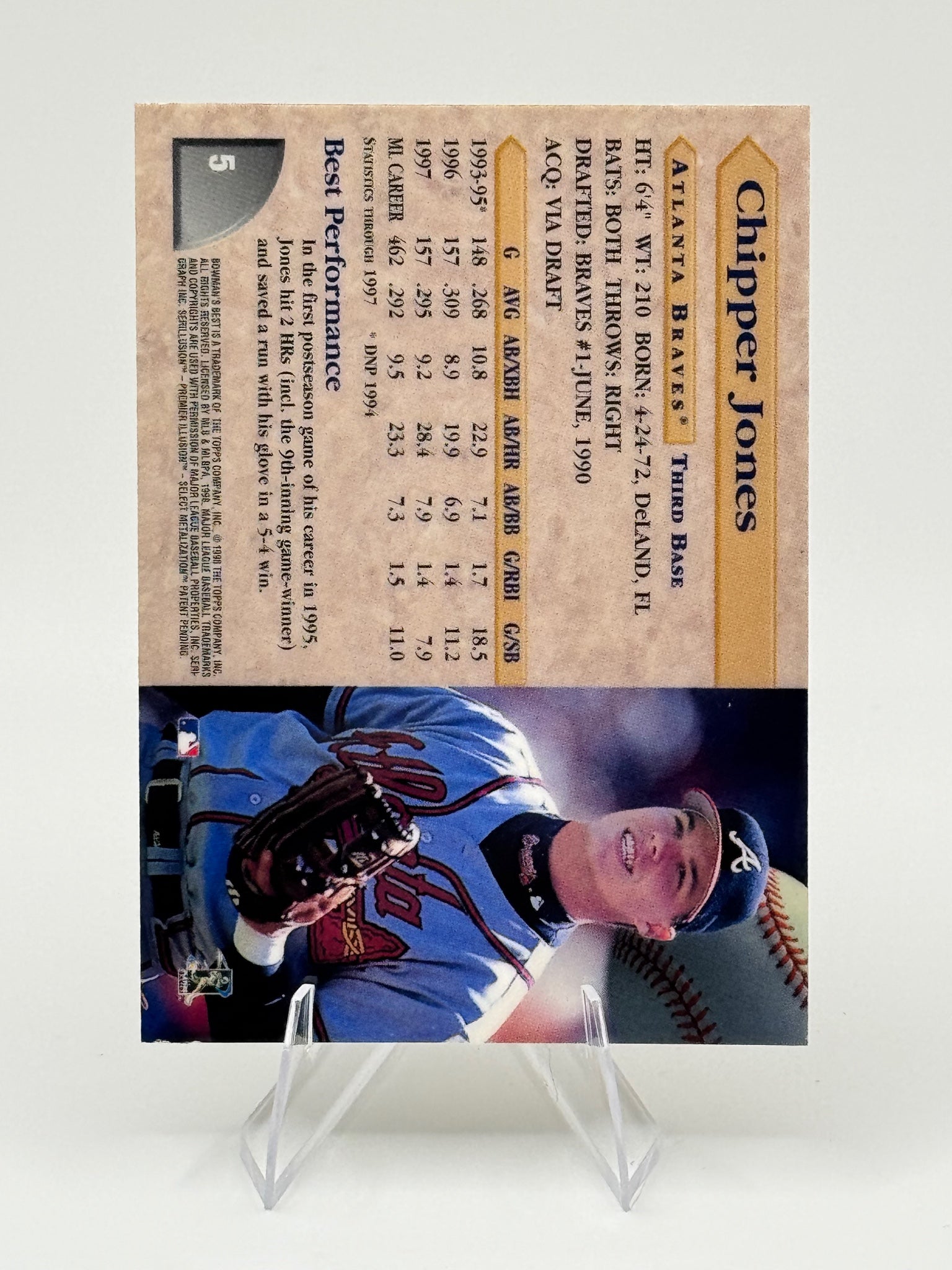 1998 Bowman's Best Chipper Jones #5 Atlanta Braves Near Mint or Better