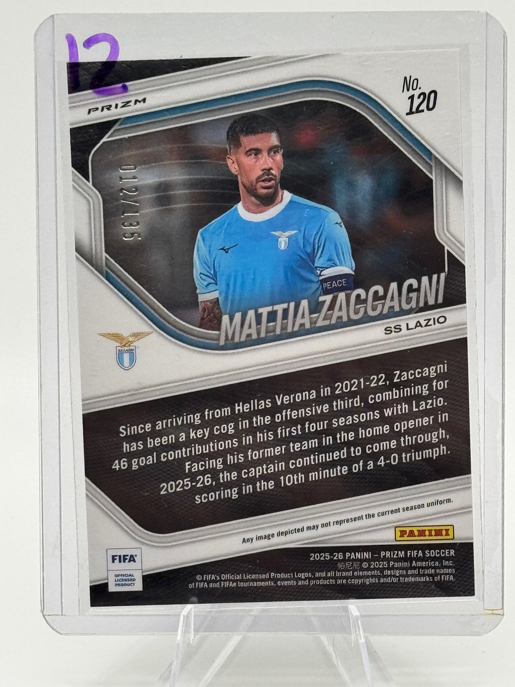 2025-26 Panini Prizm FIFA Mattia Zaccagni #120 Purple Mosaic Prizms Lazio NM