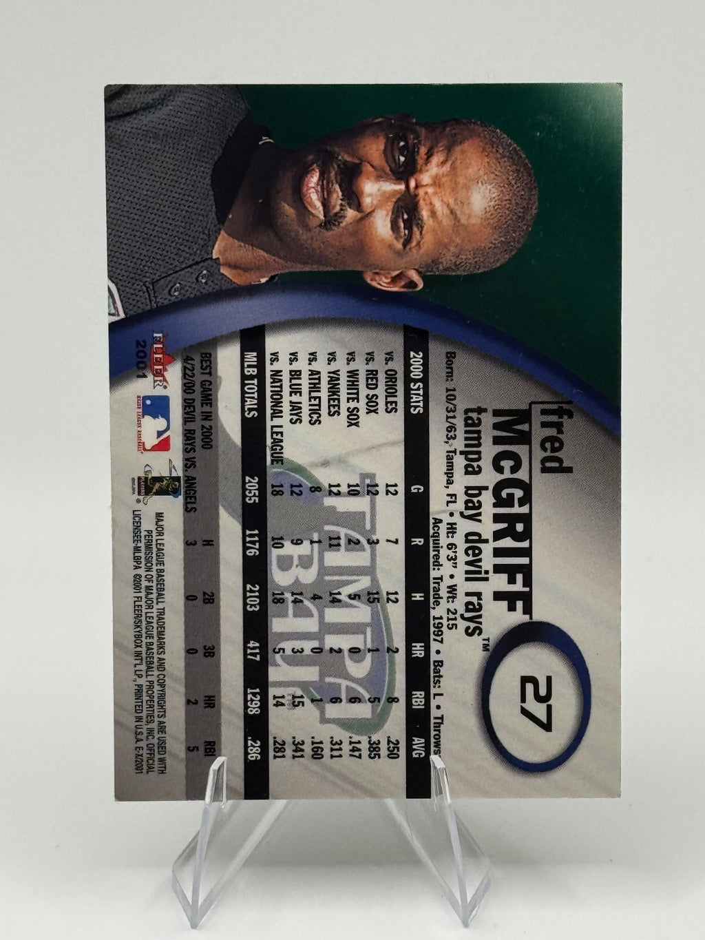 2001 Fleer E-X Fred McGriff #27 Tampa Bay Devil Rays Near Mint or Better