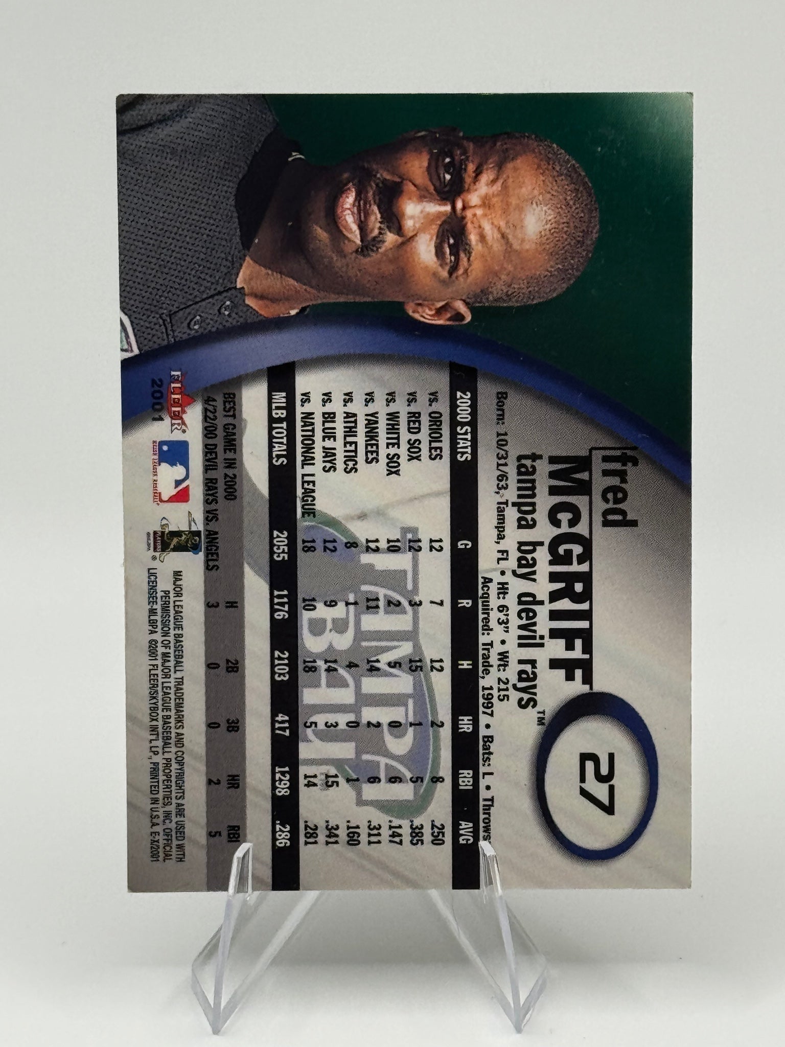 2001 Fleer E-X Fred McGriff #27 Tampa Bay Devil Rays Near Mint or Better
