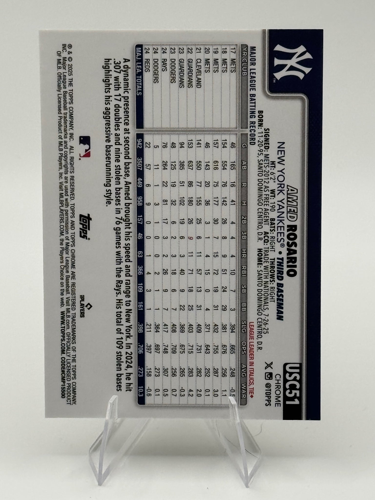 2025 Topps Chrome Update Amed Rosario #USC51 New York Yankees Near Mint