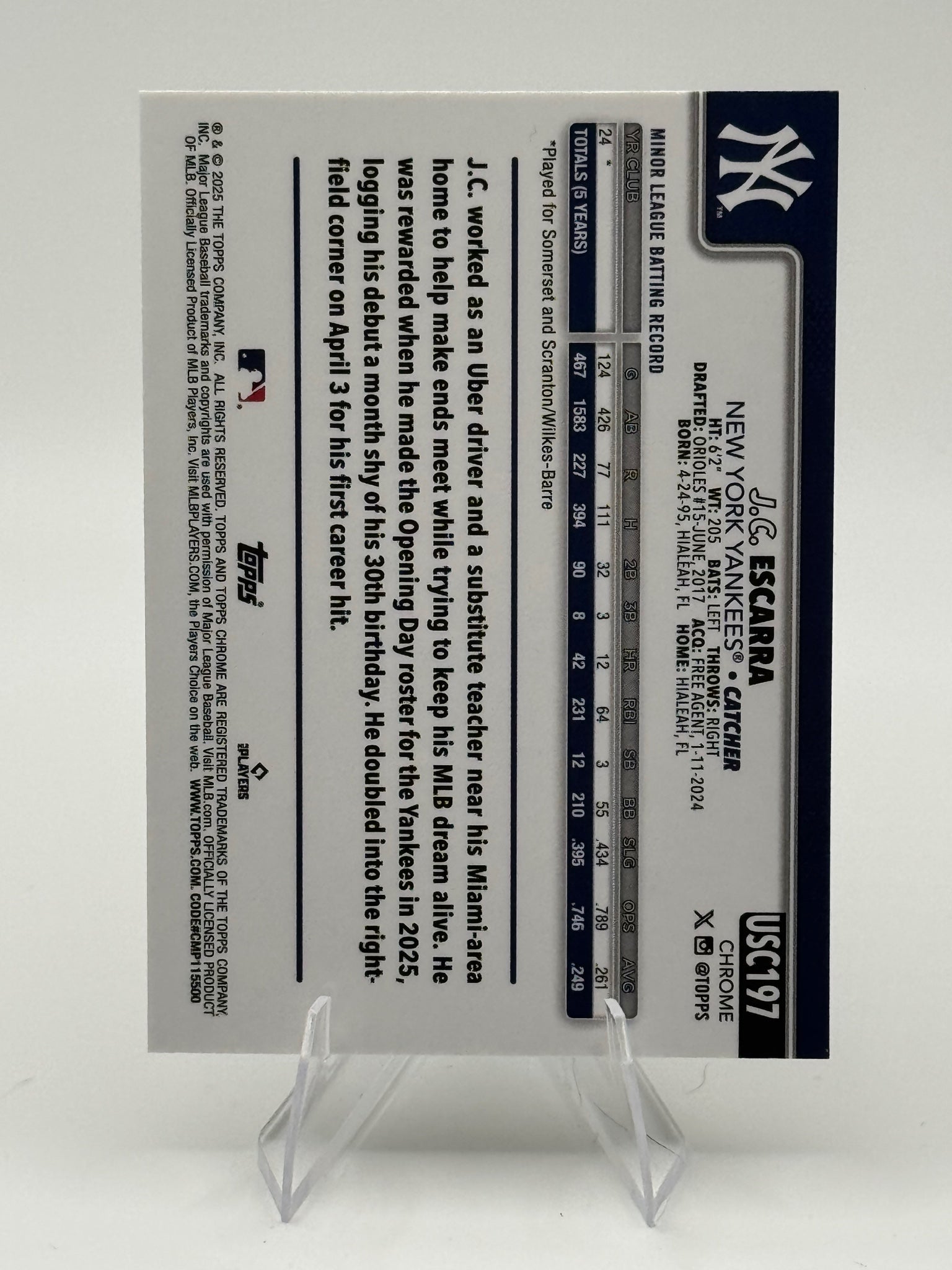2025 Topps Chrome Update J.C. Escarra #USC197 New York Yankees Near Mint